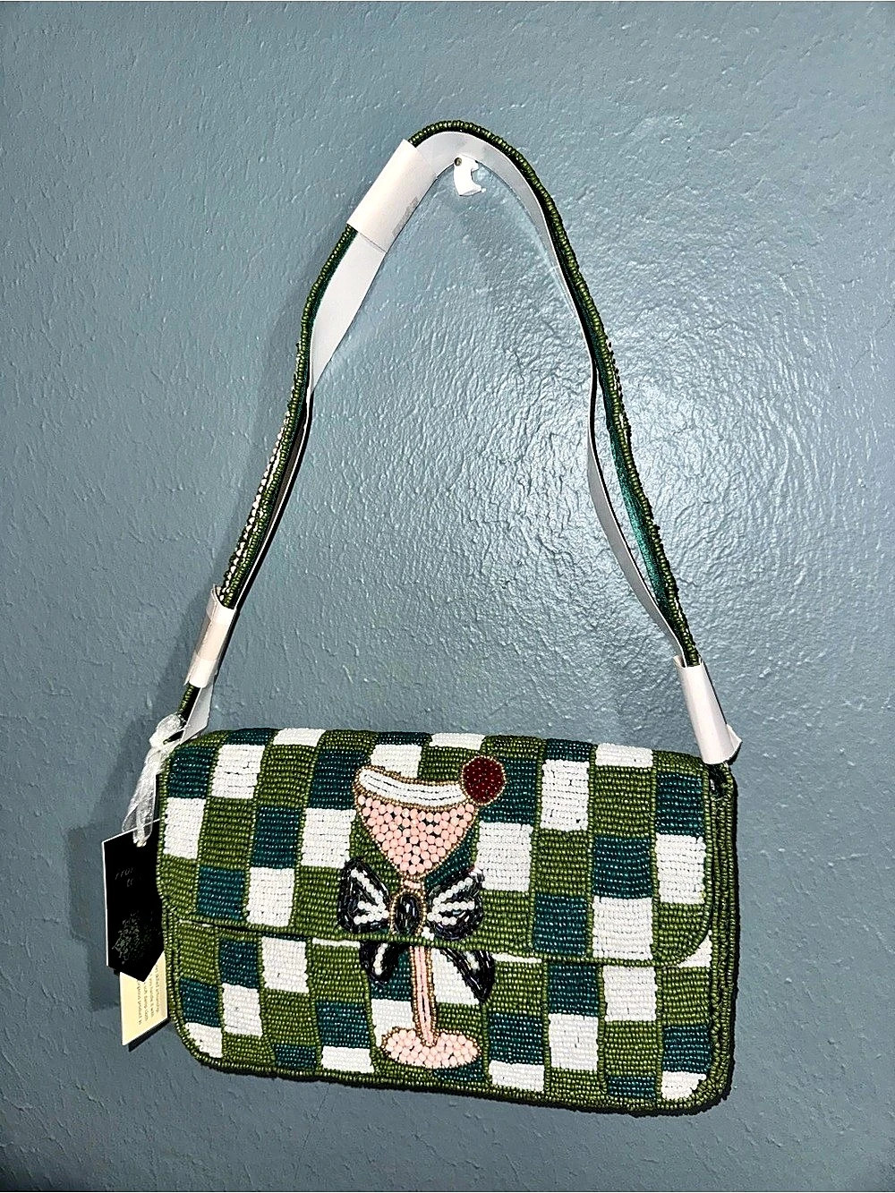 Anthropologie Fiona Beaded Bag: Food & Drink Edition Checkered Shoulder Bag in